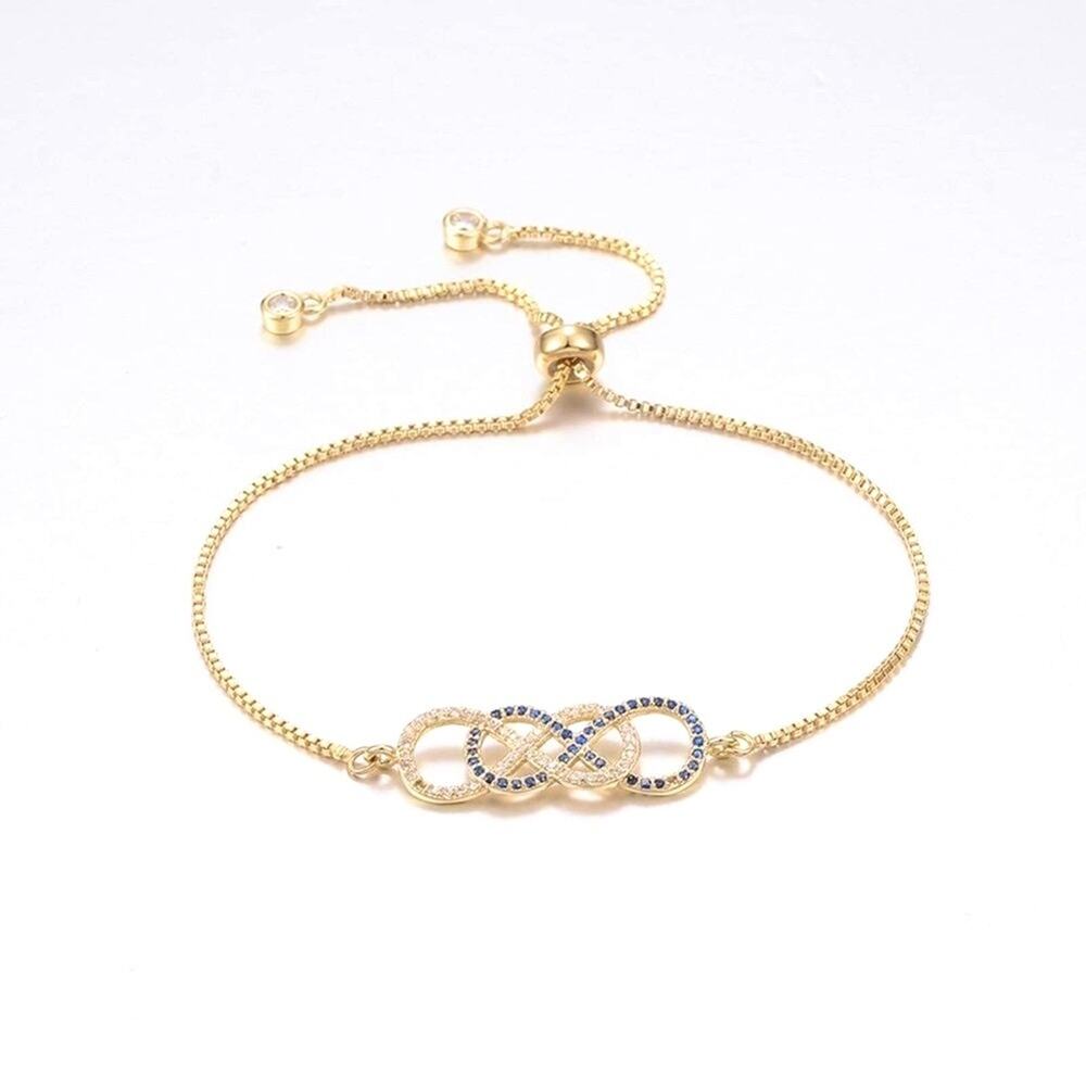 Gold and Rose Gold Plated Adjustable CZ Crystal Infinity Bracelet - Picture 4 of 5
